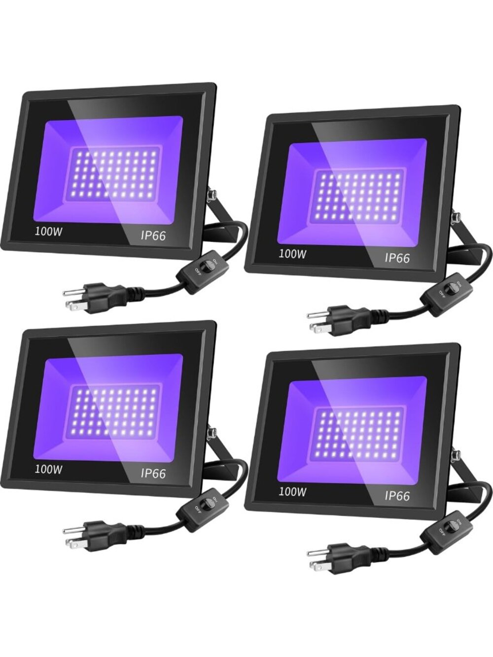 4 Pack 100W Outdoor UV Black Lights - Waterproof IP66 Flood Lights for Parties